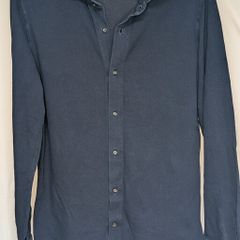 Luca Faloni Pique Shirt Blue Mens 16 41 Made In Italy Cotton Long Sleeve
