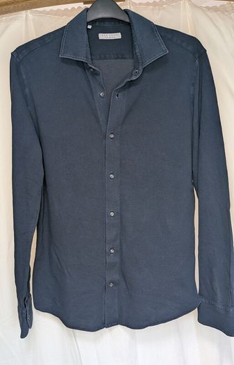 Luca Faloni Pique Shirt Blue Mens 16 41 Made In Italy Cotton Long Sleeve