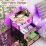 Bedside Table with LED Light, Small Side Table with Charging Station, Bedside Cabinet with 2 Fabric Drawers and Open Storage Shelf, Nightstand for Living Room, Bedroom, Gray Image 5