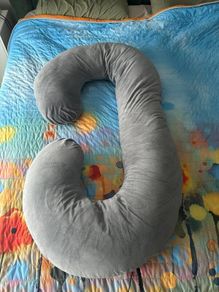 Grey C-shaped maternity pregnancy pillow