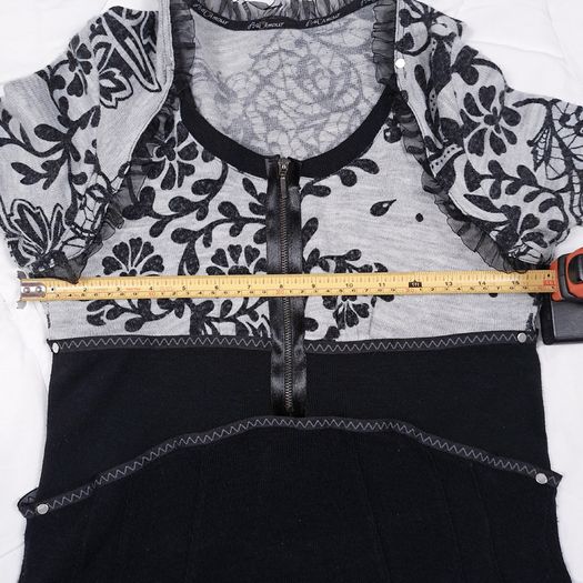 Bai Amour Vintage Black Grey Floral Lace Detail Ruffle Tiered Knit Dress 10-12UK/38-40EU