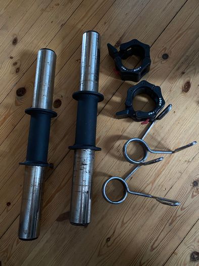 Watson Thick Grip Olympic Dumbbell Handles and LockJaw Collars (2x), and spring collar (2x)