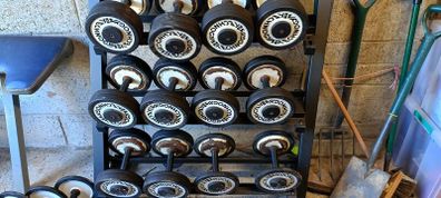 Dumbbells and rack, bench, dips station