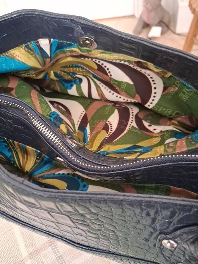Osprey of London Navy Patent Crocodile Leather Handbag