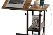 Laptop Table with Storage Side Table C-Shape with Wheels, Adjustable Table Top