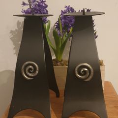 Pair of Tall Metal Candle Holders