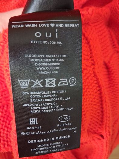 German brand Oui Cotton Jumper - Cherry Tomato - UK 12 - BNWT RRP 100