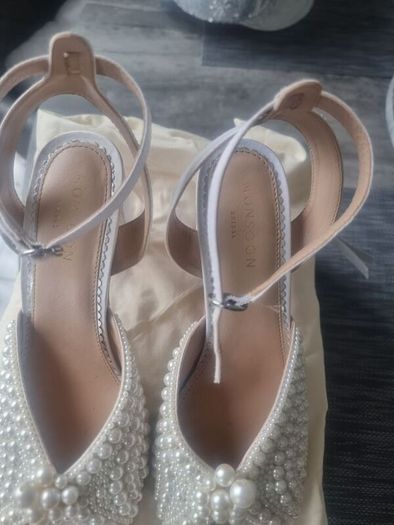 Pearl Bridal Block Heeled Sandals Ivory Size 5
