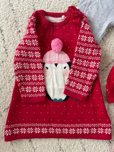 Mamas and Papas Baby Bodysuits and Dress Bundle (winter, Christmas print) 3-6 months