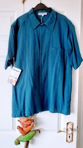 Club Med teal blue linen shirt M