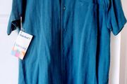 Club Med teal blue linen shirt M