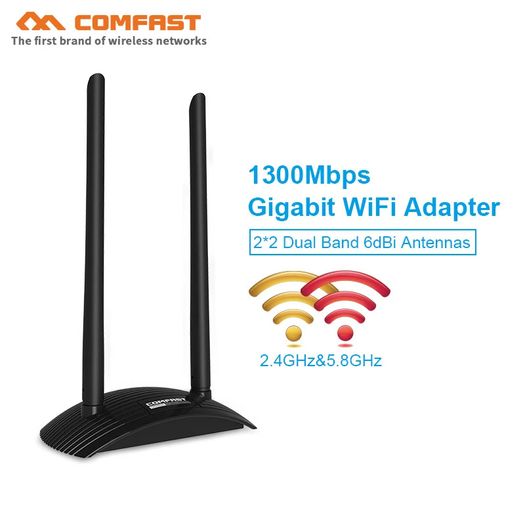 COMFAST Stellar Warship AC1300 Dual Band (2.4G/5G) USB Adapter/Dongle+Hotspot - 2x6dbi External Adjustable Antennas (Brand New/Warranty)