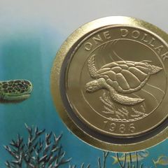 WWF Bermuda Turtle Dollar 1986 coin stamp cover