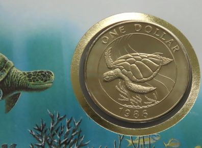 WWF Bermuda Turtle Dollar 1986 coin stamp cover