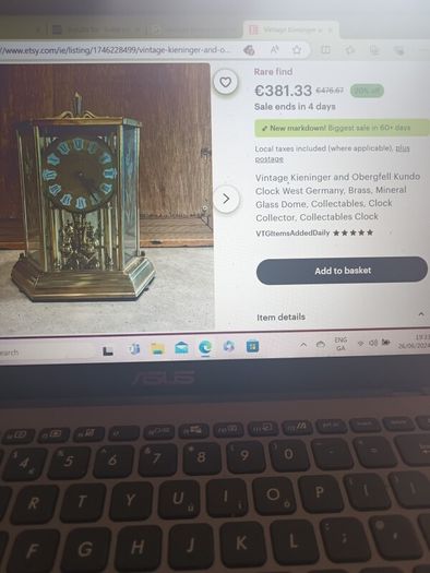 Vintage 70's Kundo Kieninger & Obergfell Brass/Glass Clock.