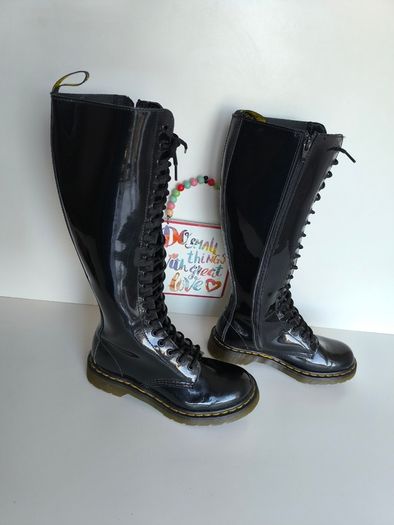 Dr Martens 1b60 20 eye high knee tall patent black boots UK4 EU37 US6