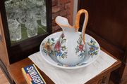 Vintage Hand-Painted Floral Wash Jug &amp; Basin Set