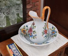 Vintage Hand-Painted Floral Wash Jug & Basin Set