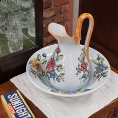 Vintage Hand-Painted Floral Wash Jug & Basin Set