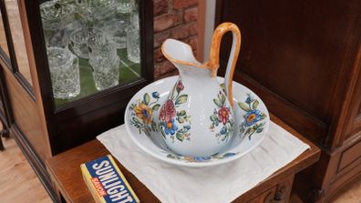 Vintage Hand-Painted Floral Wash Jug & Basin Set