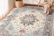 Rugs Living Room 90x150 cm Washable Rug Beige/Blue/Orange Living Room Rug, Rugs for Bedroom, Vintage, Boho, Oriental, Lounge, Dining Room, Home Office, Low Pile, Non Slip, OEKO, Print
