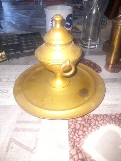 Beautiful Antique Brass Ink Holder Desk Set