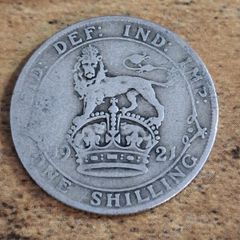 Great Britain UK 1921, One Shilling, George V, Silver Coin - free standard postage