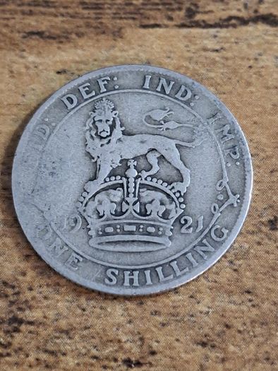 Great Britain UK 1921, One Shilling, George V, Silver Coin - free standard postage
