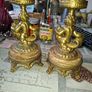Very Heavy Antique Brass and Marble Elegant Pair of Angelic Candle Holders, Angel on Fish, Image 8