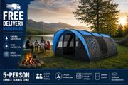 5 Person Family Tunnel Tent 5000mm Waterproof with Sewn-In Groundsheet and Dark Inner Tent
