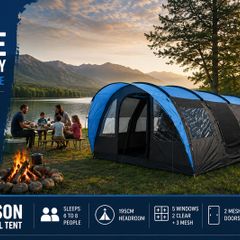 5 Person Family Tunnel Tent 5000mm Waterproof with Sewn-In Groundsheet and Dark Inner Tent