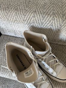 White leather converse high tops size 6
