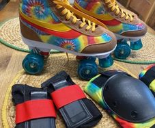 Skates and knee pads and wrist guards