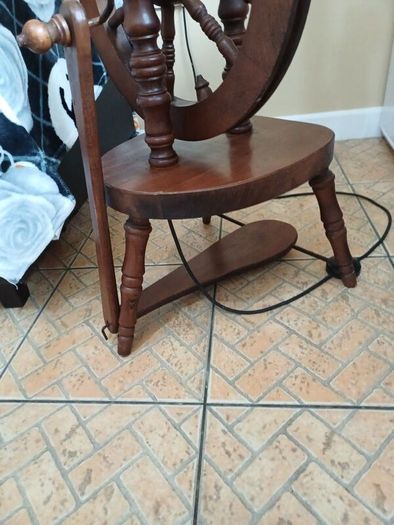 Vintage Mahogany Spinning Wheel Floor Lamp