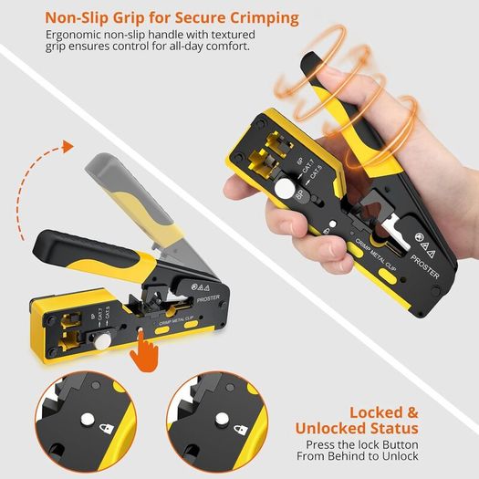 RJ45 Crimp Tool - 3 in 1 Pass Through Ethernet Crimping Tool Kit with 20PCS CAT7 Gold-Plated Copper Shielded Connectors & 20PCS Protection Covers for 8P CAT5 Cat6 CAT7 & 6P RJ11 RJ12