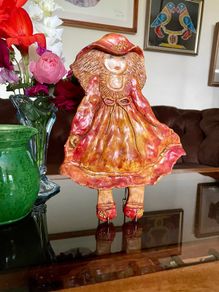 20th Century Holly Hobbie Style Wall Decoration Plaster Glazed & Painted 3-D