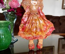 20th Century Holly Hobbie Style Wall Decoration Plaster Glazed & Painted 3-D