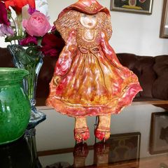 20th Century Holly Hobbie Style Wall Decoration Plaster Glazed & Painted 3-D