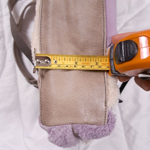 FredsBruder Lilac Purple Taupe Woven Patchwork Shearling Grain Leather Crossbody Bag