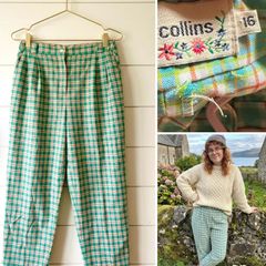 Alice Collins vintage trousers plaid check summer cottagecore granny core