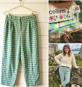 Alice Collins vintage trousers plaid check summer cottagecore granny core