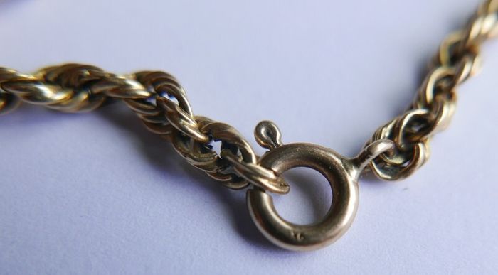 Vintage Solid 9K Yellow Gold 375 Thick Rope Chain Bracelet length 7,5" - 3,5g
