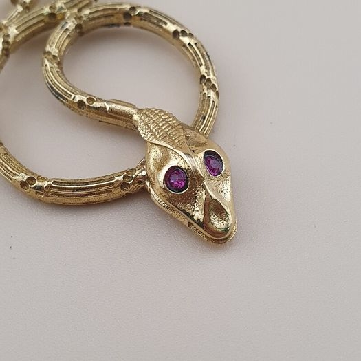 Vintage Lot of 2 Snake with Blue & Red Eyes Brass Pendant 65.5mm