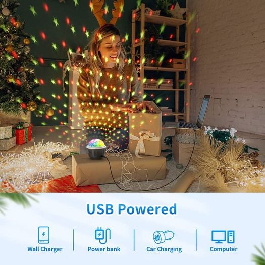 Disco Lights, 360Rotation Music Activated Disco Ball Lights with 4M/13ft USB Cable & Remote Control - [ Dynamic Star Pattern Effect ] 3W RGBY Party Lights for Kids Birthday/Home Gathering/Xmas Decor
