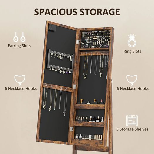 NEW Freestanding LED Mirrored Jewellery Storage Cabinet Adjustable Angle