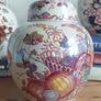Stunning Rare Masons Ironstone Medium Sized (6.75 inch tall) Lidded Prunus Jar/Ginger Jar in the Fruit Basket Pattern, Plum/Muliticoloured Colourway with the Rare Iridescent Overglaze, Circa 1950, Mint/Cabinet Condition Image 6