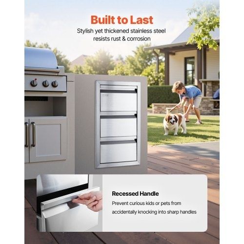 201 Stainless Steel Triple Access Drawer Outdoor Kitchen BBQ Island 48.3 cm x 66 cm