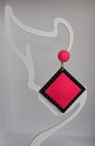 Neon Fuchsia Pink & Black Retro Vibe Earrings