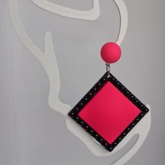 Neon Fuchsia Pink & Black Retro Vibe Earrings