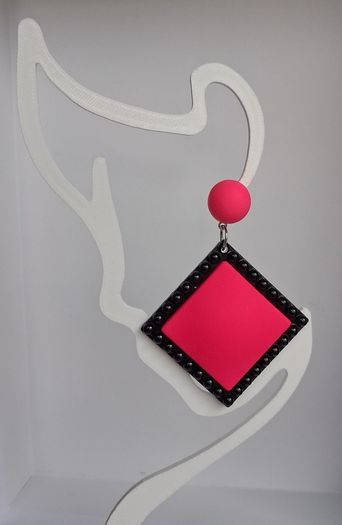 Neon Fuchsia Pink & Black Retro Vibe Earrings